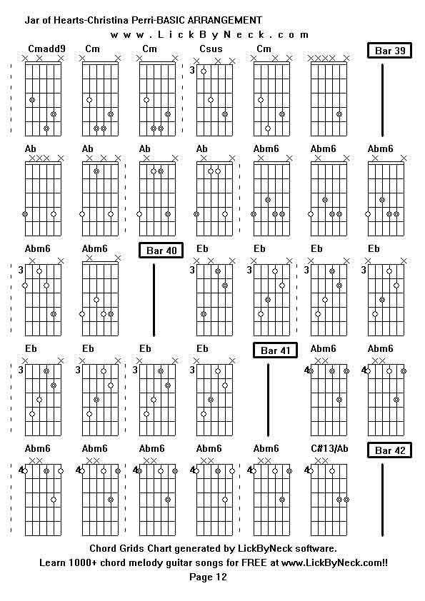 Chord Grids Chart of chord melody fingerstyle guitar song-Jar of Hearts-Christina Perri-BASIC ARRANGEMENT,generated by LickByNeck software.